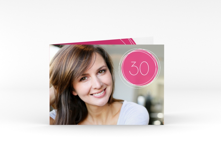 Einladung 30. Geburtstag Twister A6 Klappkarte quer pink hochglanz