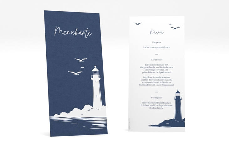 Menükarte Hochzeit Leuchtturm lange Karte hoch