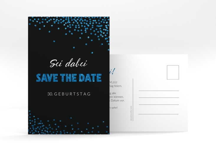 Save the Date-Postkarte Geburtstag Glitzer A6 Postkarte blau hochglanz