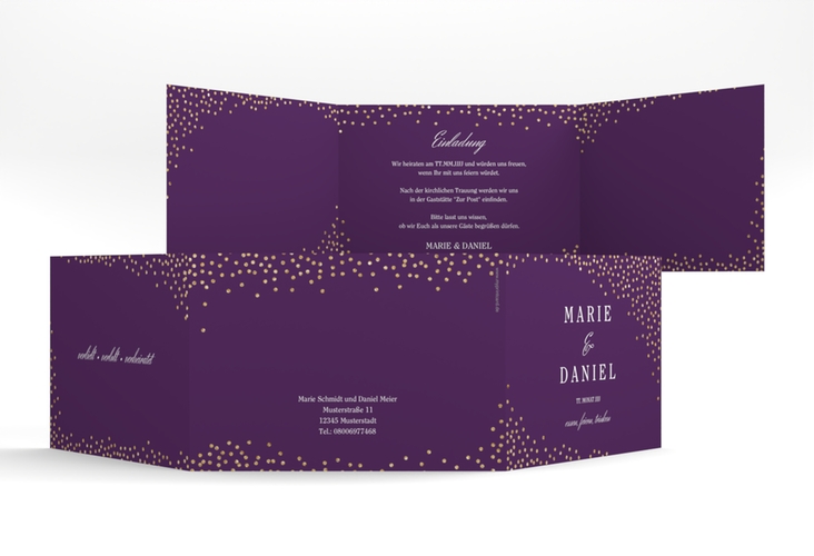 Hochzeitseinladung Glitter A6 Doppel-Klappkarte lila hochglanz