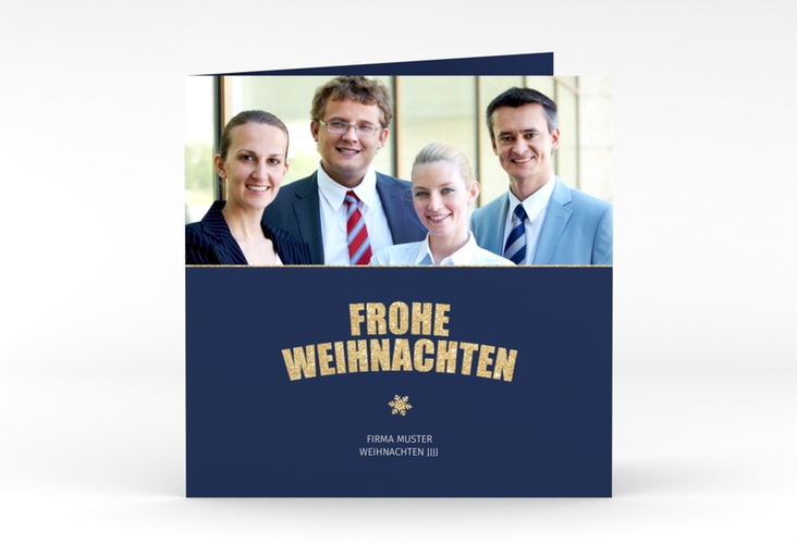 Geschäftliche Weihnachtskarte Weihnachtsfunkeln quadr. Klappkarte blau hochglanz