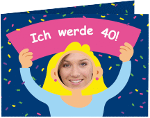 Einladung 40. Geburtstag Comic Woman A6 Klappkarte quer blau