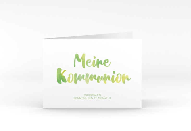Kommunionseinladung Flora A6 Klappkarte quer gruen