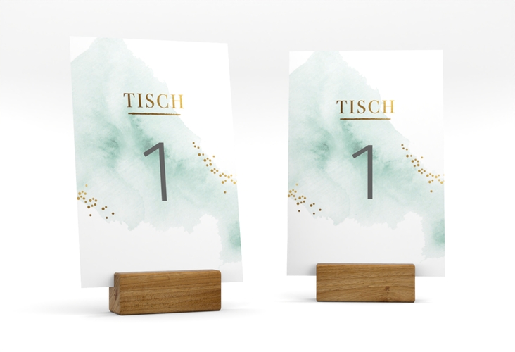 Tischnummer Hochzeit Pastell Tischaufsteller mint hochglanz