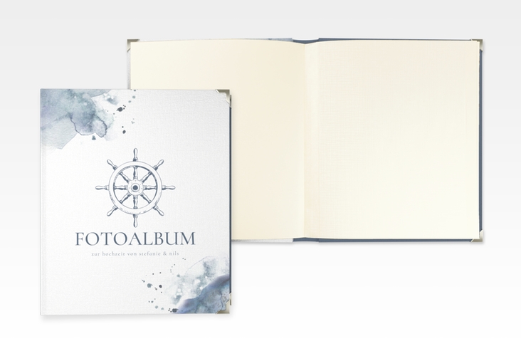 Hochzeitsalbum Steuerrad 21 x 25 cm in maritimen Blautönen