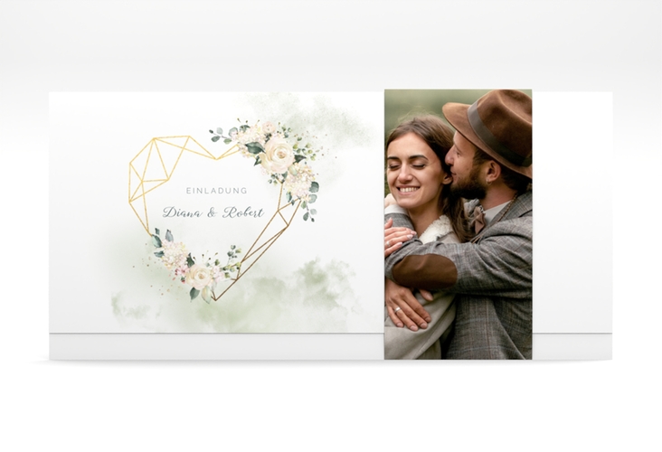 Hochzeitseinladung Adore Wickelfalzkarte + Banderole gruen