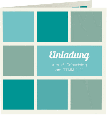 Einladung Geburtstag Daniel/Daniela quadr. Klappkarte tuerkis in Retro-Farben