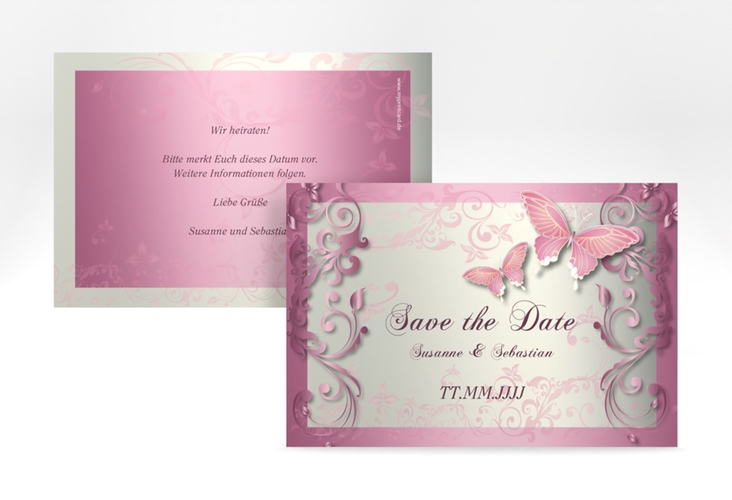 Save the Date-Karte Hochzeit Toulouse A6 Karte quer rosa hochglanz romantisch mit Schmetterlingen