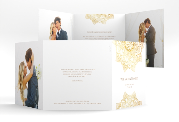 Dankeskarte Hochzeit Delight quadr. Doppel-Klappkarte gold