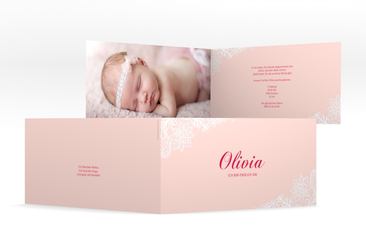 Geburtskarte Traumhaft lange Klappkarte quer rosa hochglanz