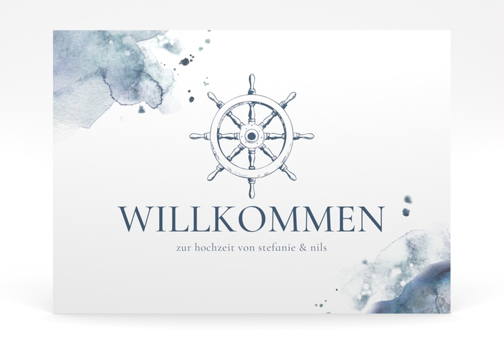 Willkommensschild Poster Steuerrad 70 x 50 cm Poster blau in maritimen Blautönen