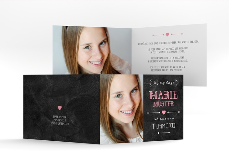 Einladung Jugendweihe Type A6 Klappkarte quer rosa hochglanz