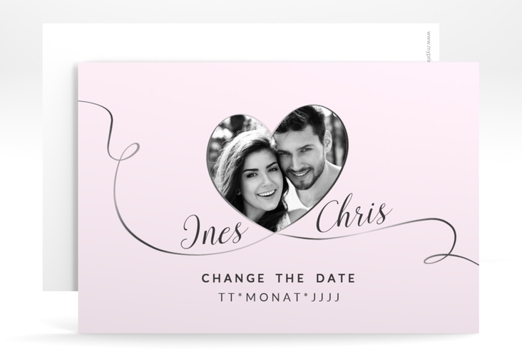 Change the Date-Karte Hochzeit Dolce A6 Karte quer rosa hochglanz