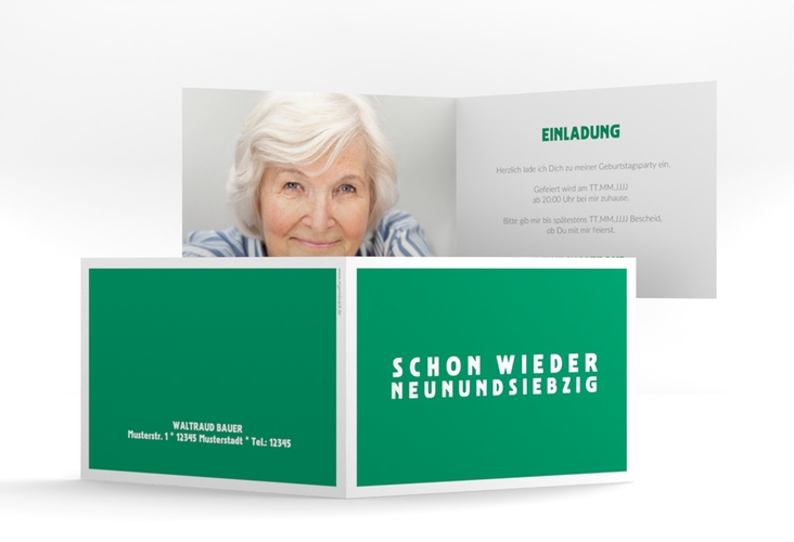 Einladung 80. Geburtstag Gag A6 Klappkarte quer gruen