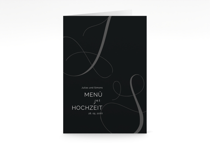 Menükarte Hochzeit Eheschließung A5 Klappkarte hoch schwarz