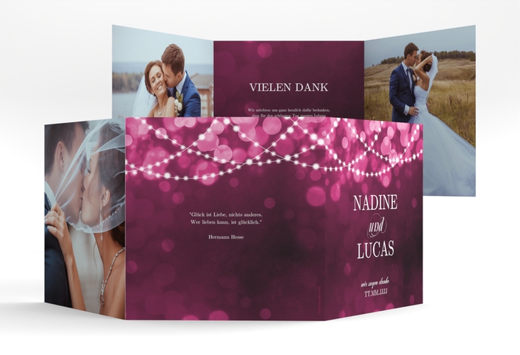 Dankeskarte Hochzeit Lichtspiel quadr. Doppel-Klappkarte pink