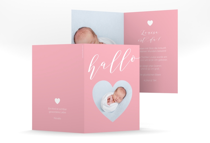 Geburtskarte "Hallo" DIN A6 Klappkarte rosa
