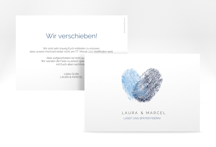 Change the Date-Karte Fingerprint A6 Karte quer blau schlicht mit Fingerabdruck-Motiv
