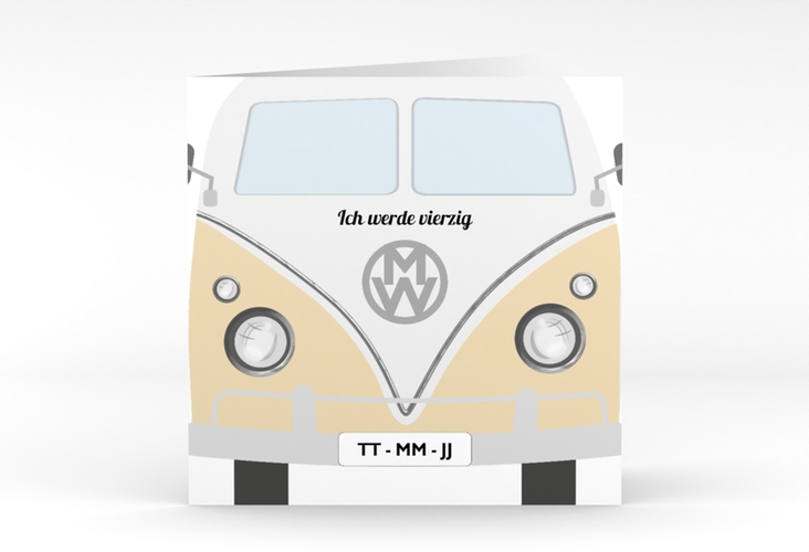 Einladung 40. Geburtstag Bulli Bus quadr. Klappkarte beige