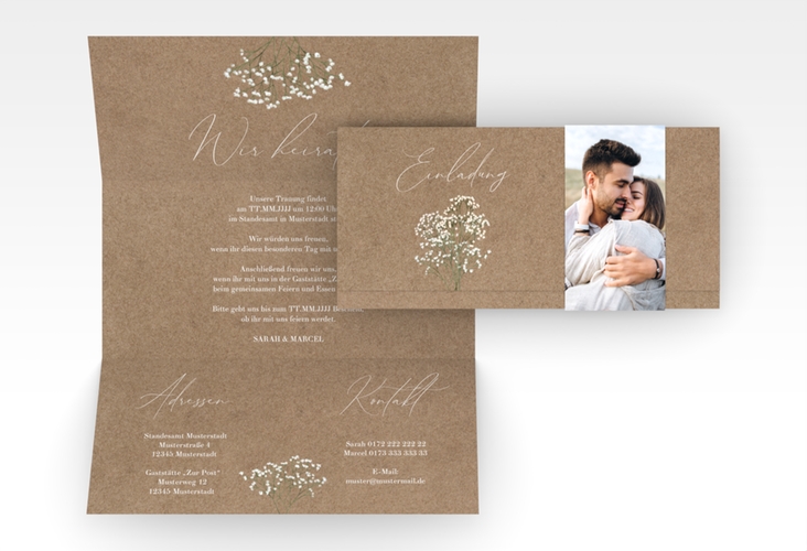 Hochzeitseinladung Schleierkraut Wickelfalzkarte + Banderole