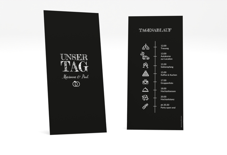 Tagesablauf Hochzeit Rise lange Karte hoch schwarz