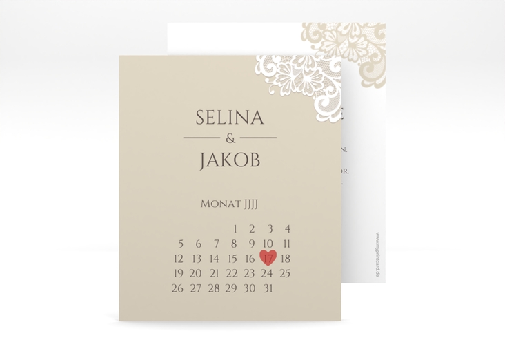 Save the Date-Kalenderblatt Vintage Kalenderblatt-Karte mit floraler Spitze