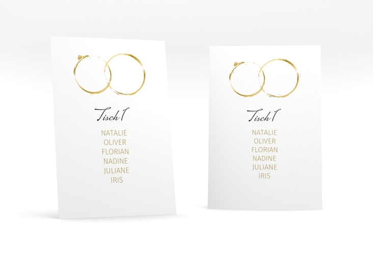 Tischaufsteller Hochzeit Trauringe Tischaufsteller gold hochglanz minimalistisch gestaltet mit zwei Eheringen