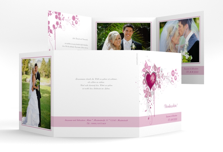 Dankeskarte Hochzeit Triest quadr. Doppel-Klappkarte pink hochglanz