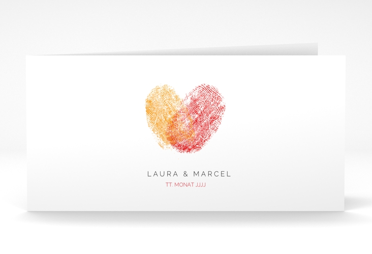 Dankeskarte Hochzeit Fingerprint lange Klappkarte quer rot hochglanz schlicht mit Fingerabdruck-Motiv