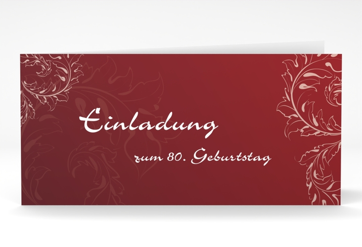 Einladung 80. Geburtstag Peter/Petra lange Klappkarte quer rot