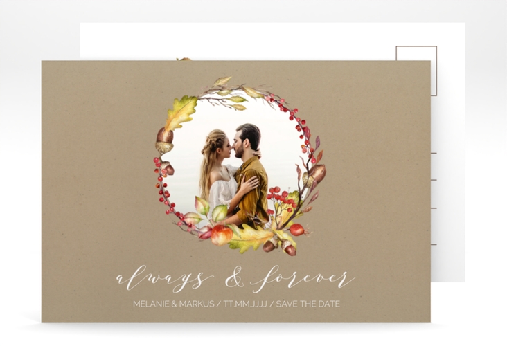Save the Date-Postkarte Herbstlich A6 Postkarte Kraftpapier