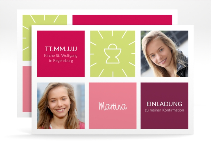 Konfirmationseinladung Segen A6 Karte quer pink