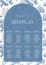 Sitzplan Poster Hochzeit Blue Floral 50 x 70 cm Poster blau mit blauem Blumenmuster auf weißem Grund