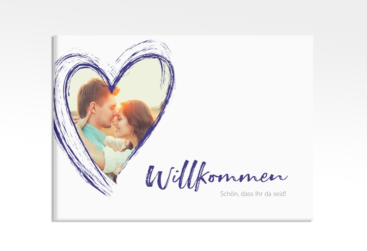 Willkommensschild Leinwand Liebe 70 x 50 cm Leinwand blau