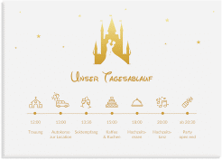 Klick: Details zu Tagesablauf Leinwand Hochzeit "Castle" anzeigen Tagesablauf Leinwand Hochzeit Castle 70 x 50 cm Leinwand gold
