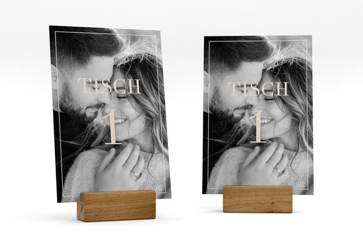 Tischnummer Hochzeit Moment Tischaufsteller beige hochglanz