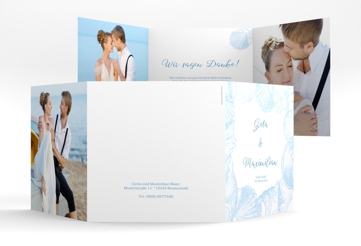 Dankeskarte Hochzeit Muschelreich quadr. Doppel-Klappkarte