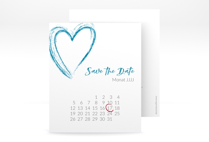 Save the Date-Kalenderblatt Liebe Kalenderblatt-Karte tuerkis hochglanz