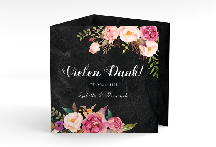 Dankeskarte Hochzeit Flowers quadr. Doppel-Klappkarte hochglanz mit bunten Aquarell-Blumen