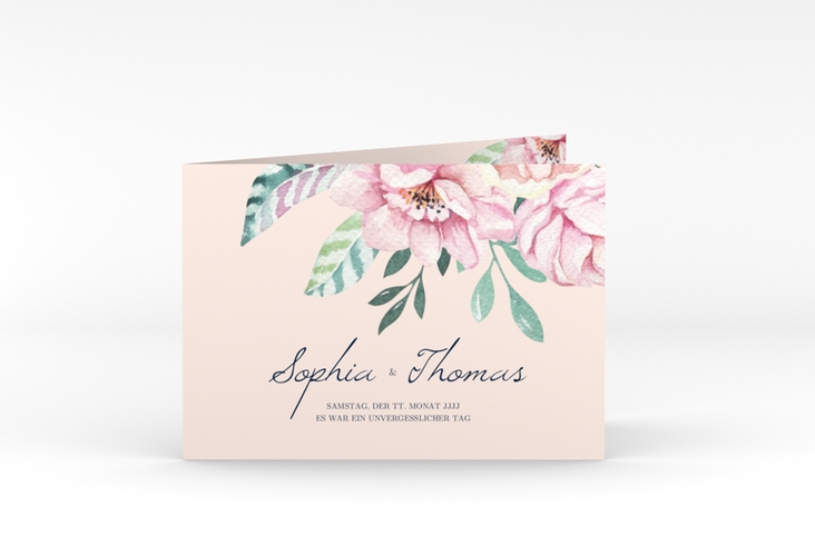 Dankeskarte Hochzeit Blooming A6 Klappkarte quer rosa hochglanz