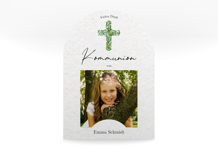 Danksagung Kommunion Botanic Cross mittlere Bogen-Karte + Foto