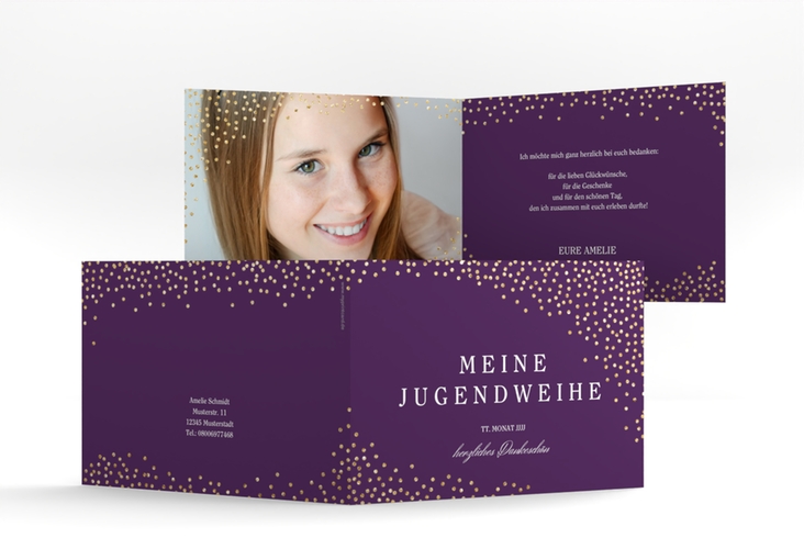 Danksagung Jugendweihe Glossa A6 Klappkarte quer lila