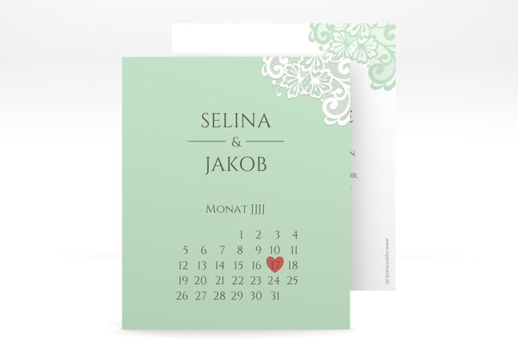 Save the Date-Kalenderblatt Vintage Kalenderblatt-Karte mint mit floraler Spitze