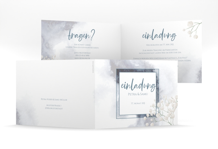 Hochzeitseinladung Winter mittlere Klappkarte quer mit Schleierkraut