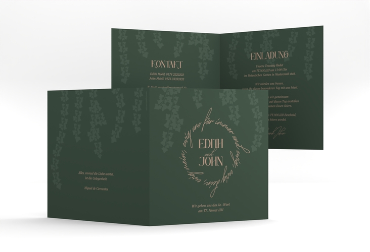 Hochzeitseinladung Efeugrün quadr. Klappkarte im Fantasy-Elfen-Design mit Efeu