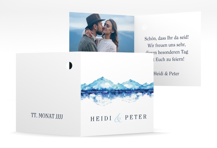 Geschenkanhänger Hochzeit "Bergliebe" Geschenkanhänger 10er Set blau mit Gebirgspanorama für Berghochzeit