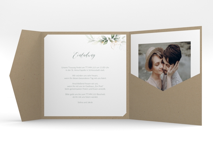 Hochzeitseinladung Greenish Pocketfold gruen