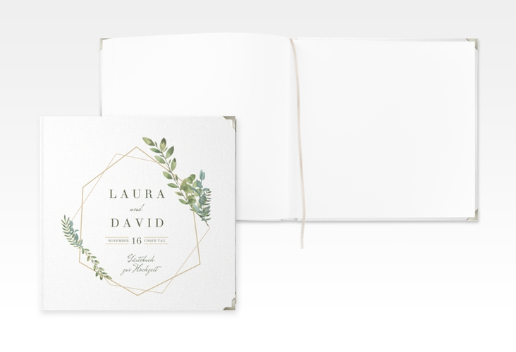 Gästebuch Selection Hochzeit Herbarium Leinen-Hardcover gold mit geometrischem Rahmen und Blätter-Dekor