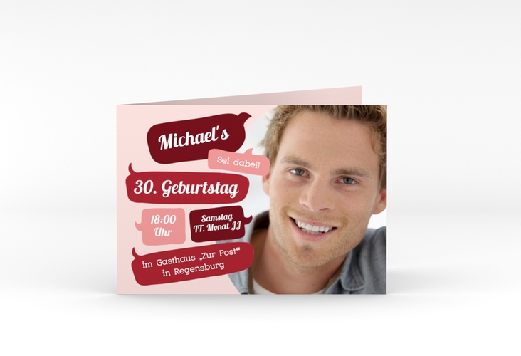 Einladung 30. Geburtstag Whatsup A6 Klappkarte quer rot