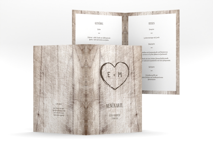 Menükarte Hochzeit Wood A5 Klappkarte hoch weiss hochglanz